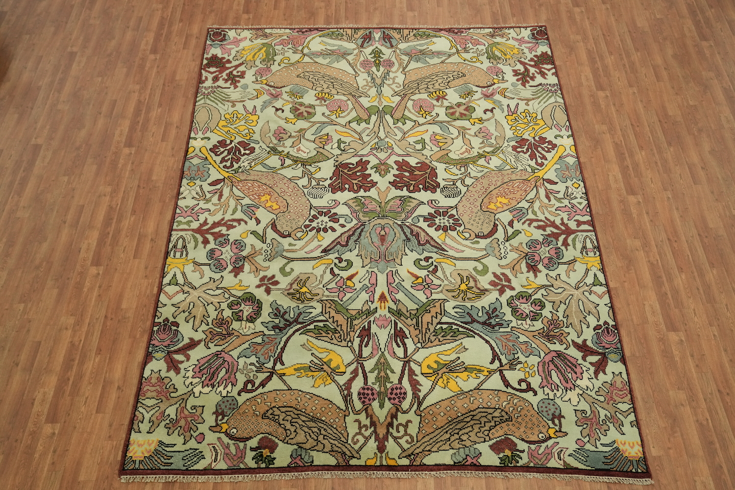 birds and delicate Green Ziegler Hand-Knotted Wool Rug 9x12 ft
