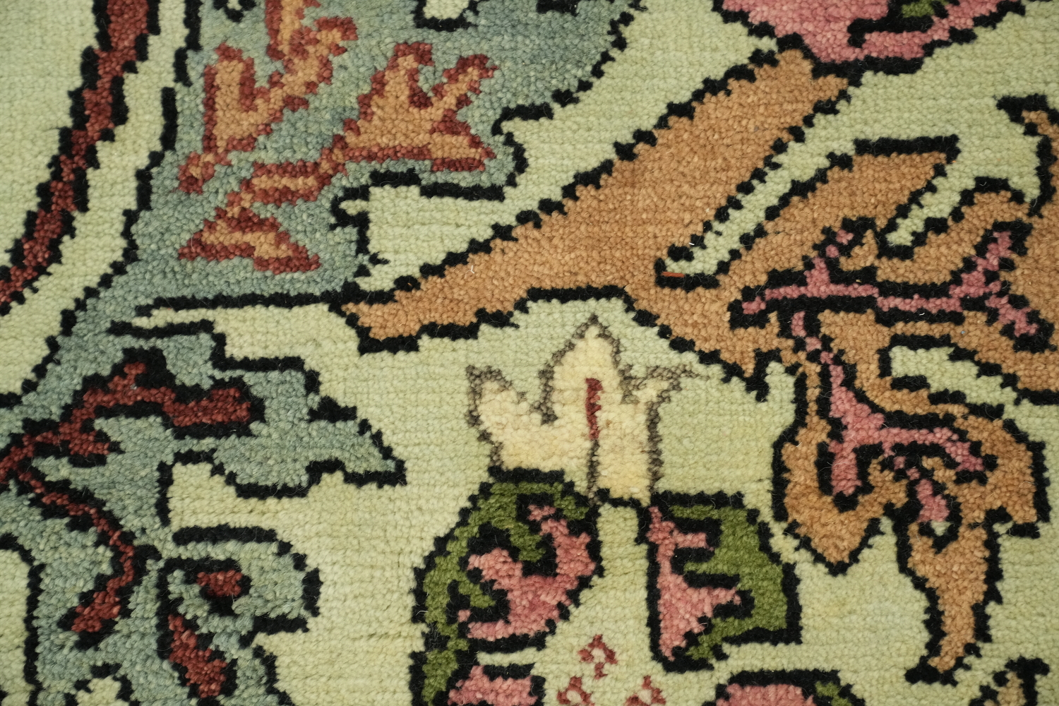 birds and delicate Green Ziegler Hand-Knotted Wool Rug 9x12 ft