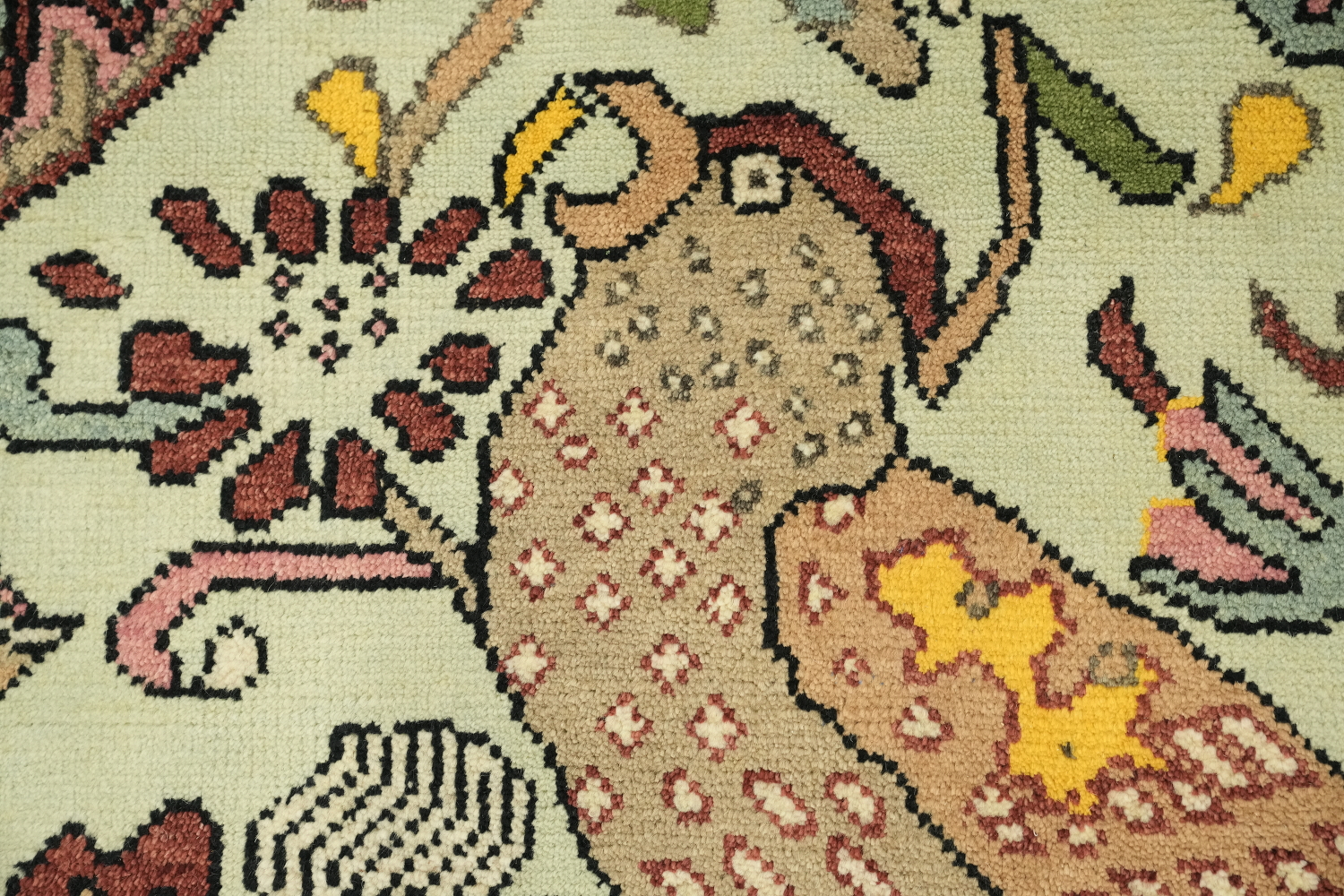 birds and delicate Green Ziegler Hand-Knotted Wool Rug 9x12 ft
