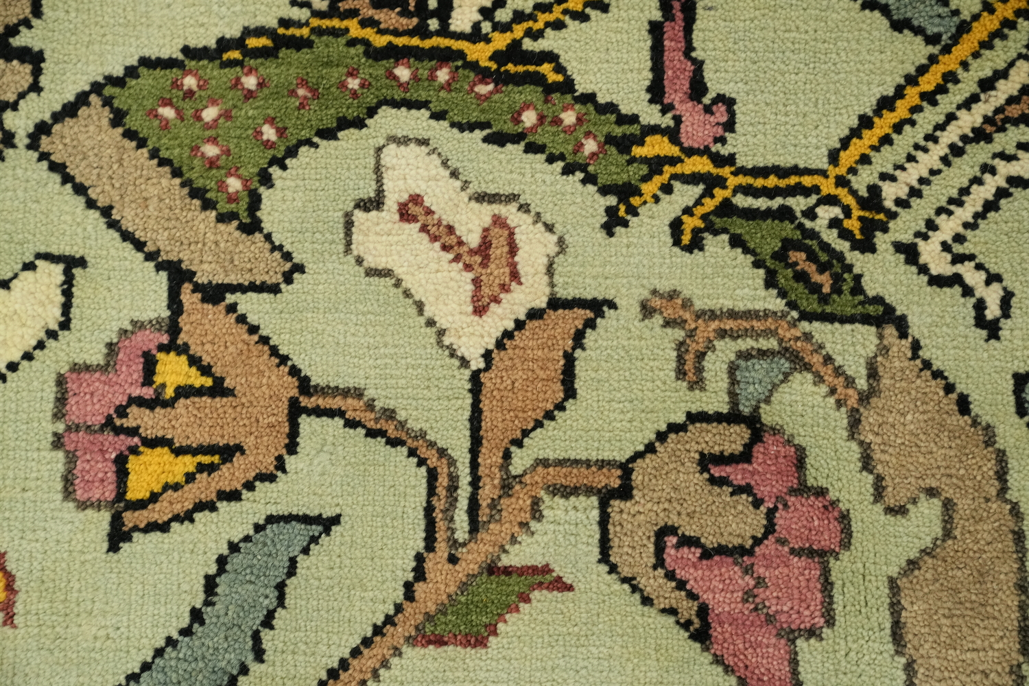 birds and delicate Green Ziegler Hand-Knotted Wool Rug 9x12 ft