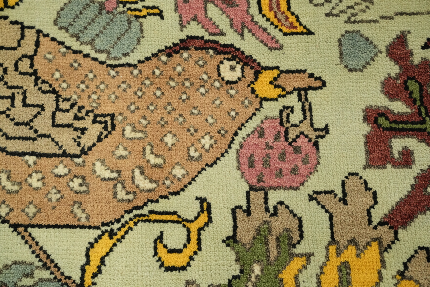 birds and delicate Green Ziegler Hand-Knotted Wool Rug 9x12 ft