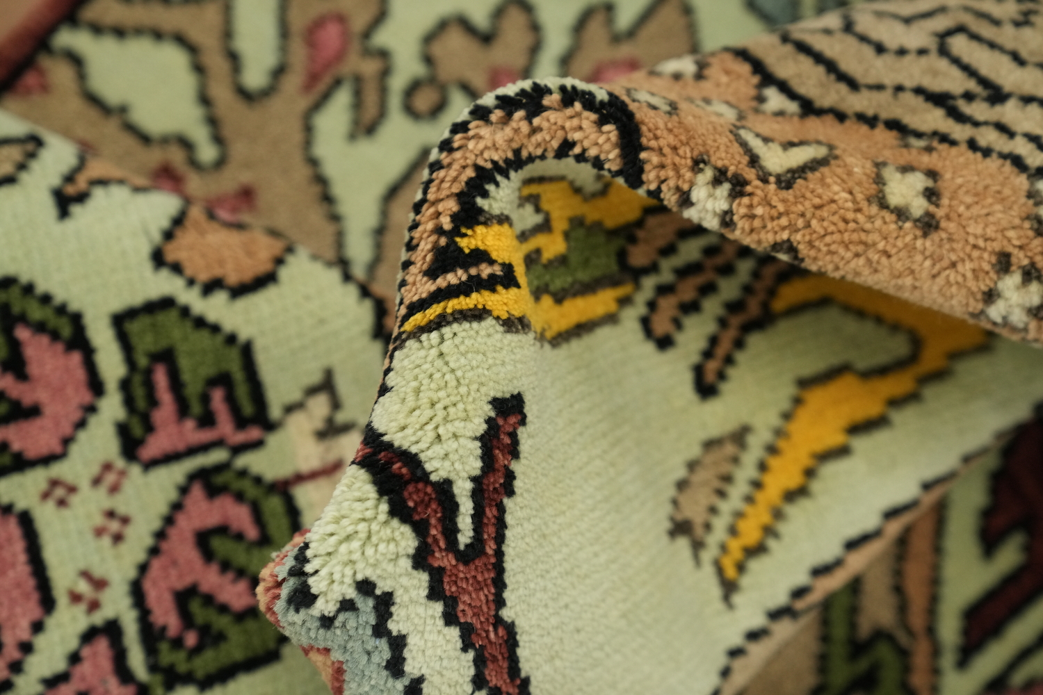 birds and delicate Green Ziegler Hand-Knotted Wool Rug 9x12 ft