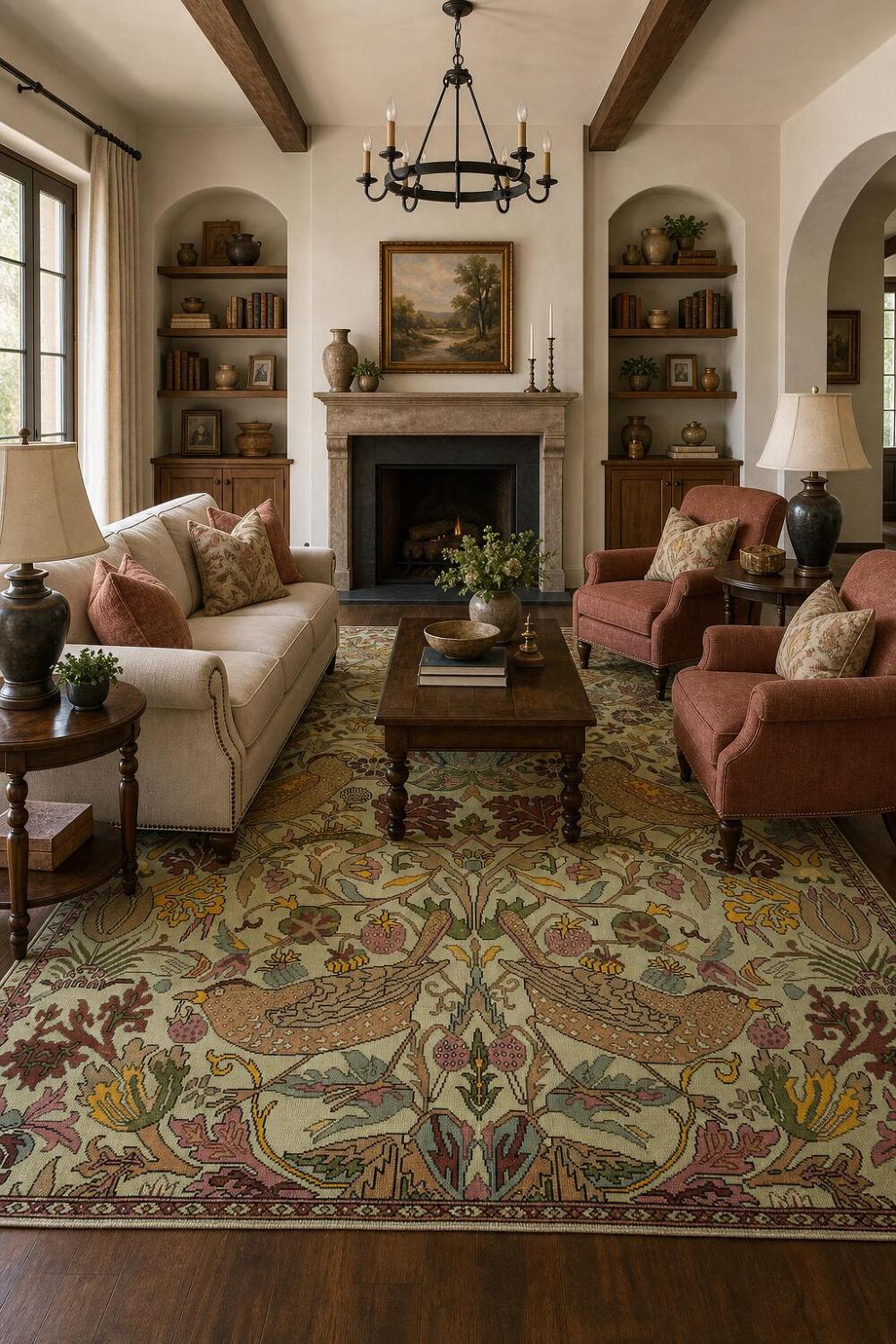 birds and delicate Green Ziegler Hand-Knotted Wool Rug 9x12 ft
