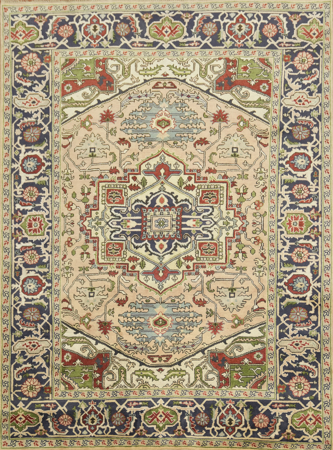 Peach and Navy Blue Heriz Serapi Oriental Area Rug 9x12