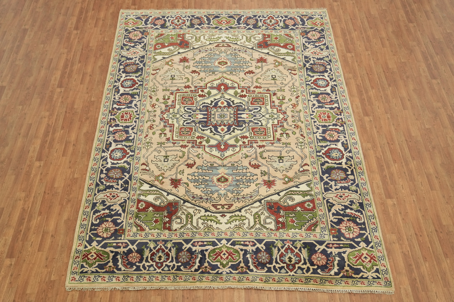 Peach and Navy Blue Heriz Serapi Oriental Area Rug 9x12
