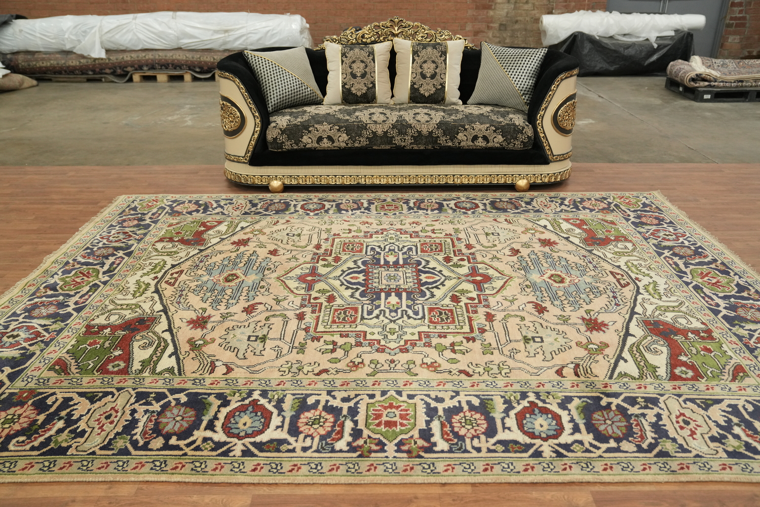 Peach and Navy Blue Heriz Serapi Oriental Area Rug 9x12