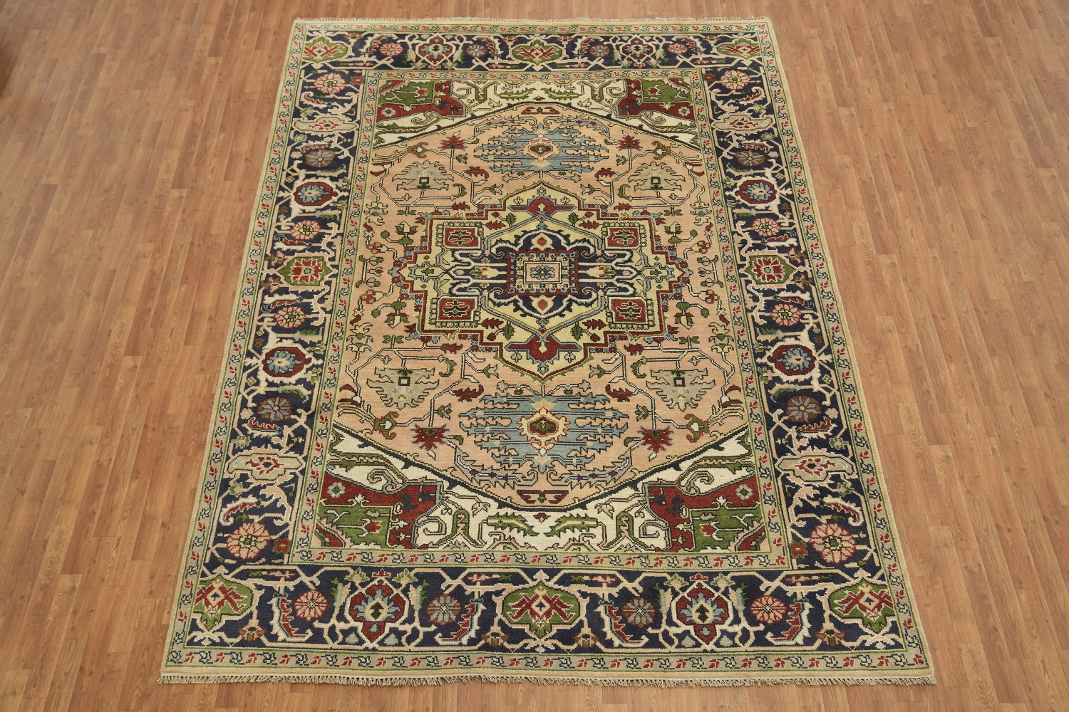 Peach and Navy Blue Heriz Serapi Oriental Area Rug 9x12