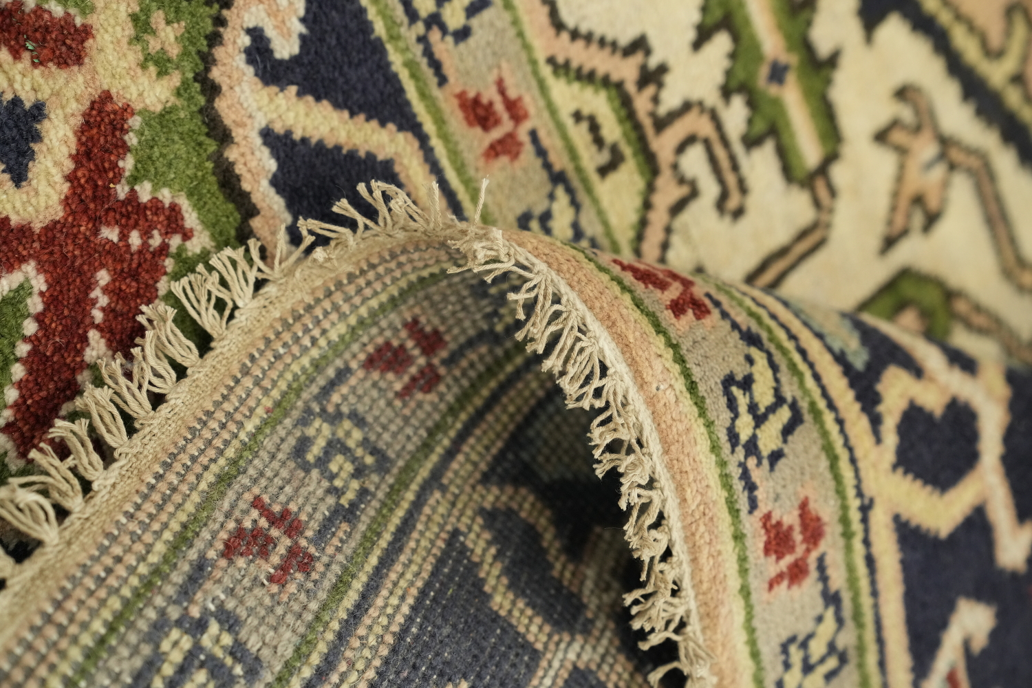 Peach and Navy Blue Heriz Serapi Oriental Area Rug 9x12