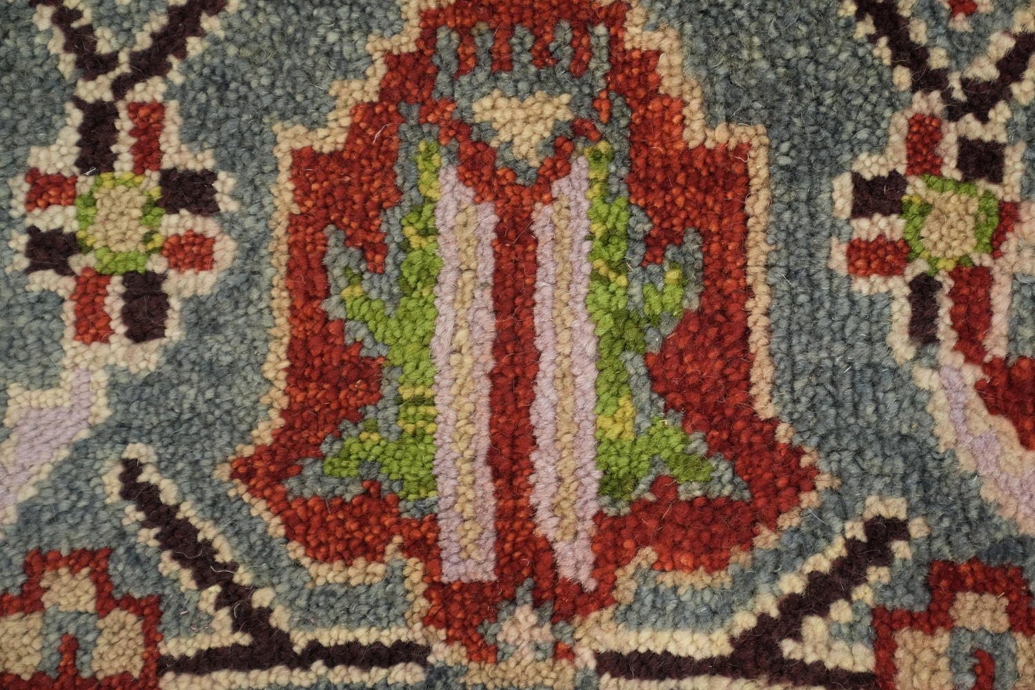 Red and Green Geometric Tribal Hand-Knotted Viss Wool Rug  9x12