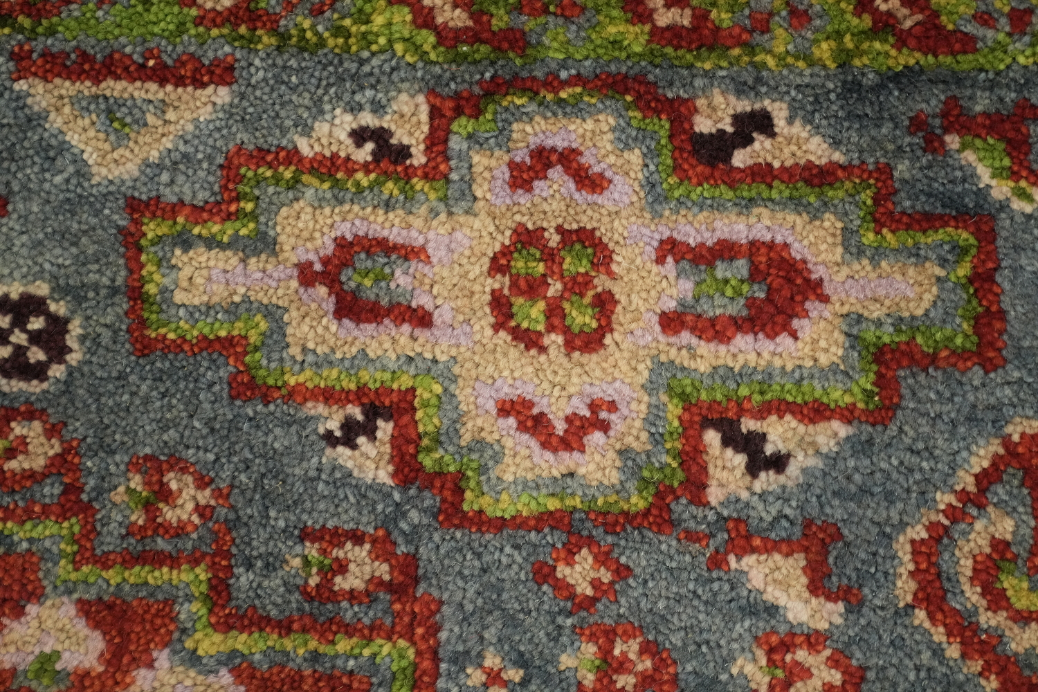 Red and Green Geometric Tribal Hand-Knotted Viss Wool Rug  9x12