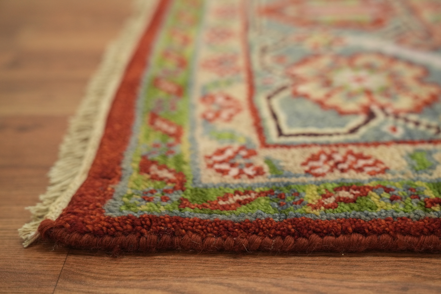 Red and Green Geometric Tribal Hand-Knotted Viss Wool Rug  9x12
