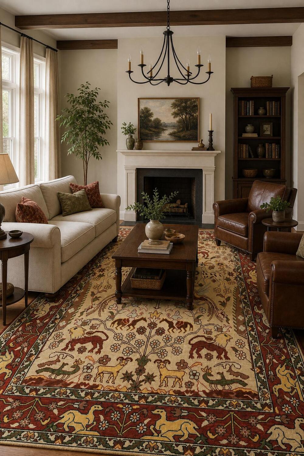 8'x10' Hunting Animal Pictorial Ziegler Oriental Rug | Hand-Knotted Wool