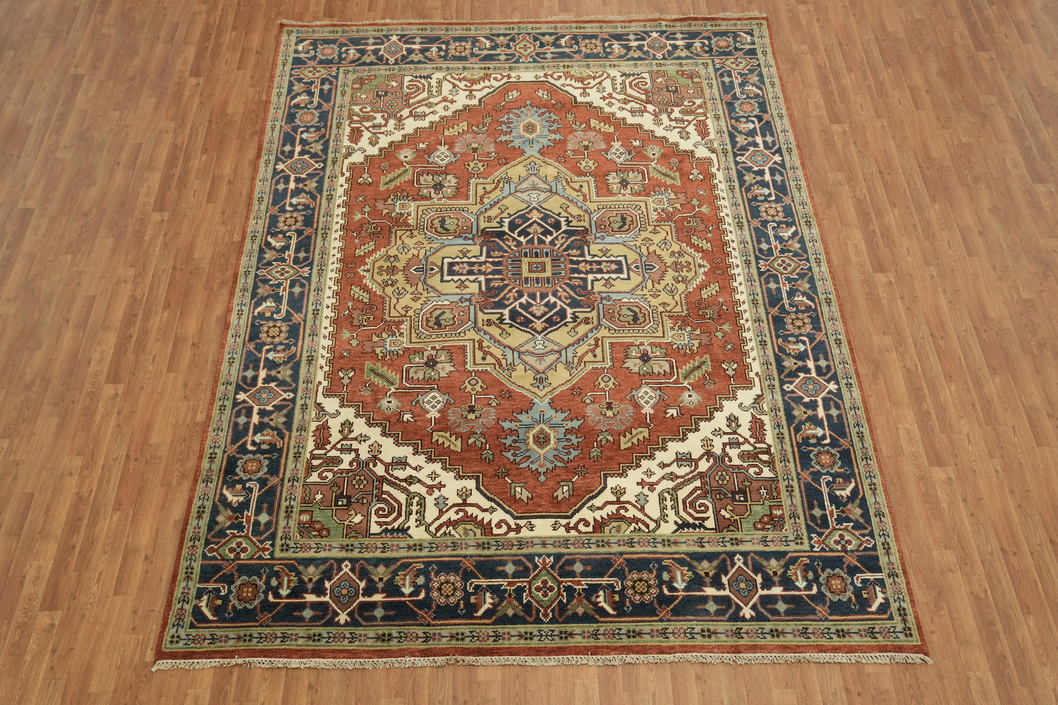 Heriz Serapi Rust and Navy Blue Area Rug 9x12