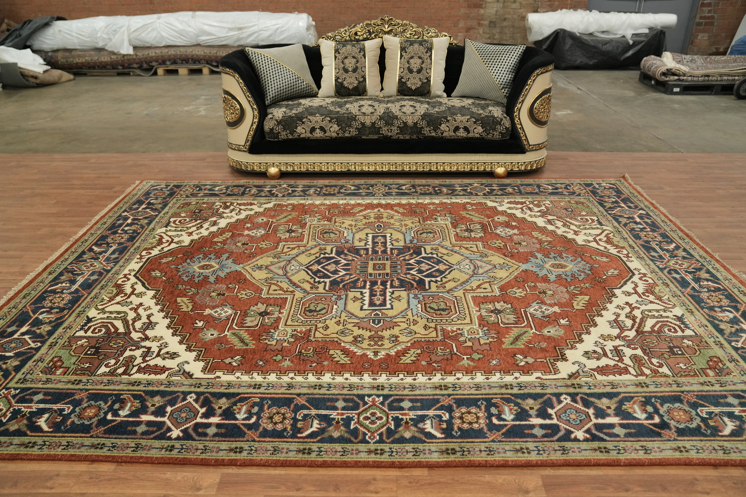 Heriz Serapi Rust and Navy Blue Area Rug 9x12