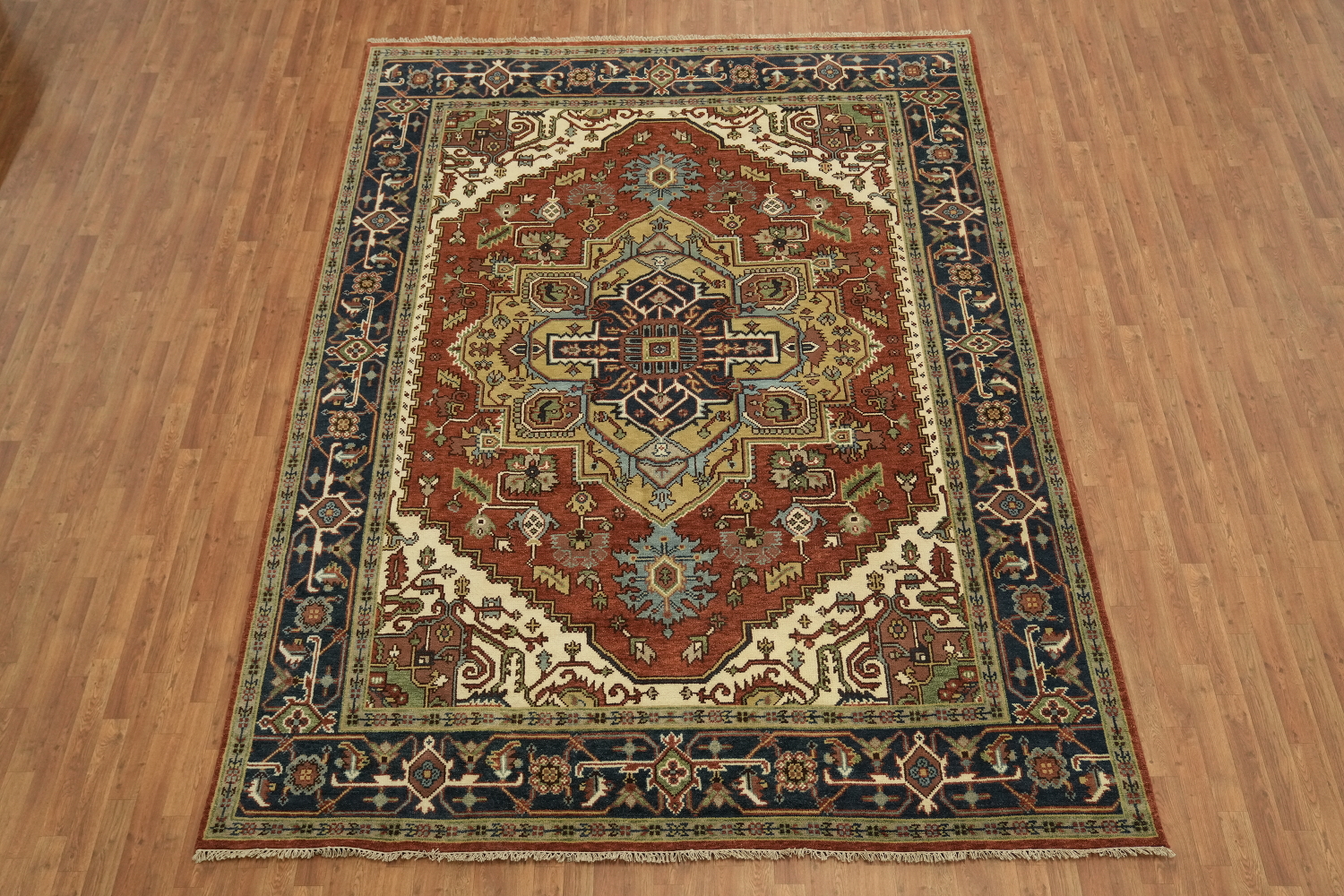 Heriz Serapi Rust and Navy Blue Area Rug 9x12