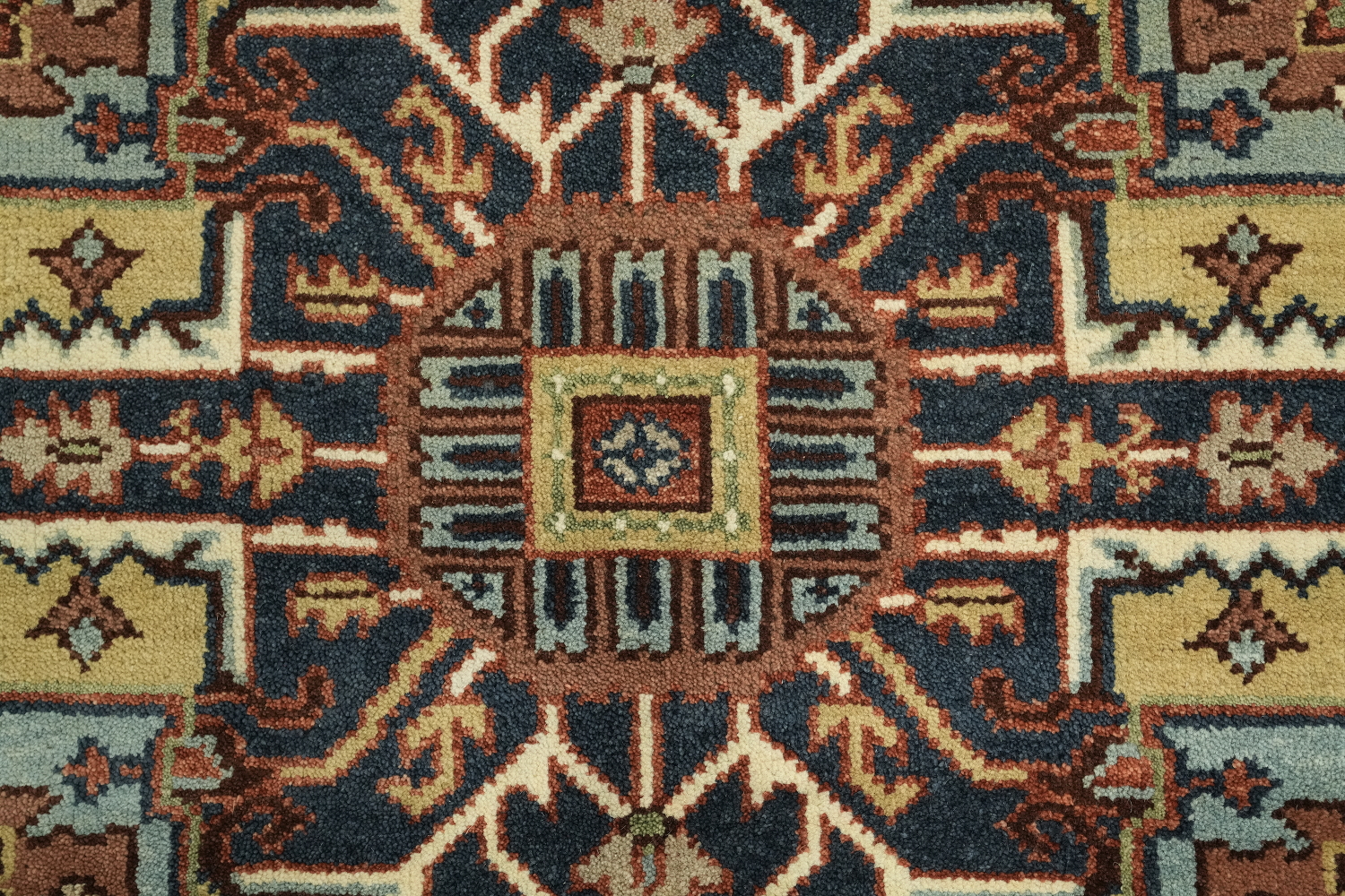 Heriz Serapi Rust and Navy Blue Area Rug 9x12