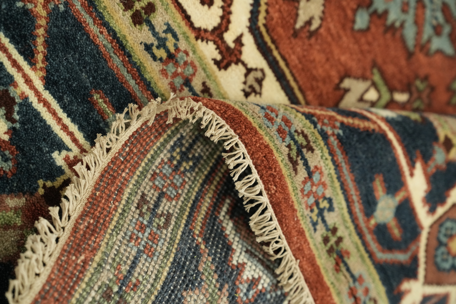 Heriz Serapi Rust and Navy Blue Area Rug 9x12