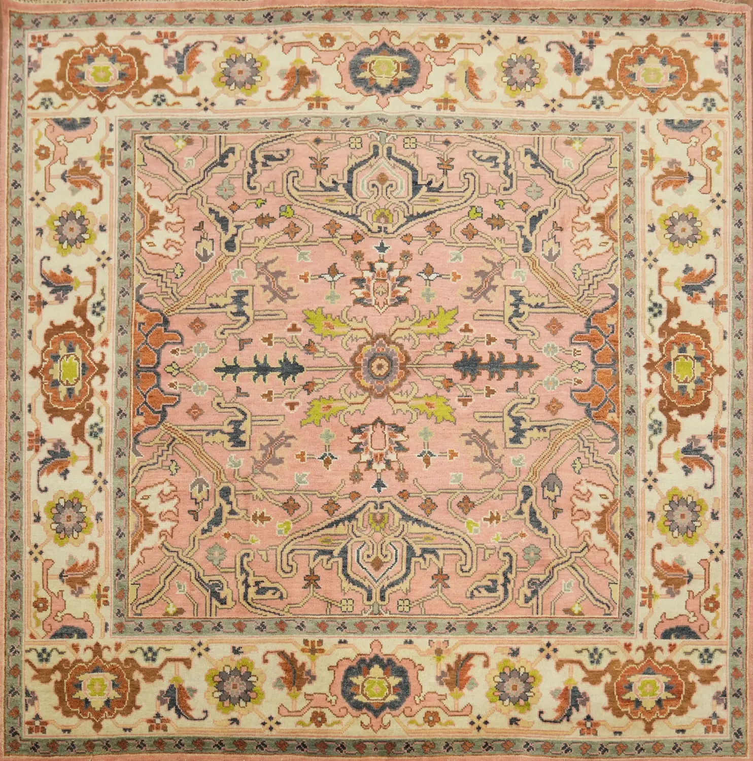 9x9 Ziegler Oriental Area Rug - Pink/Neutral Square Hand-Knotted Wool Rug