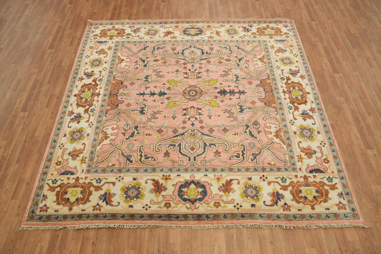 9x9 Ziegler Oriental Area Rug - Pink/Neutral Square Hand-Knotted Wool Rug
