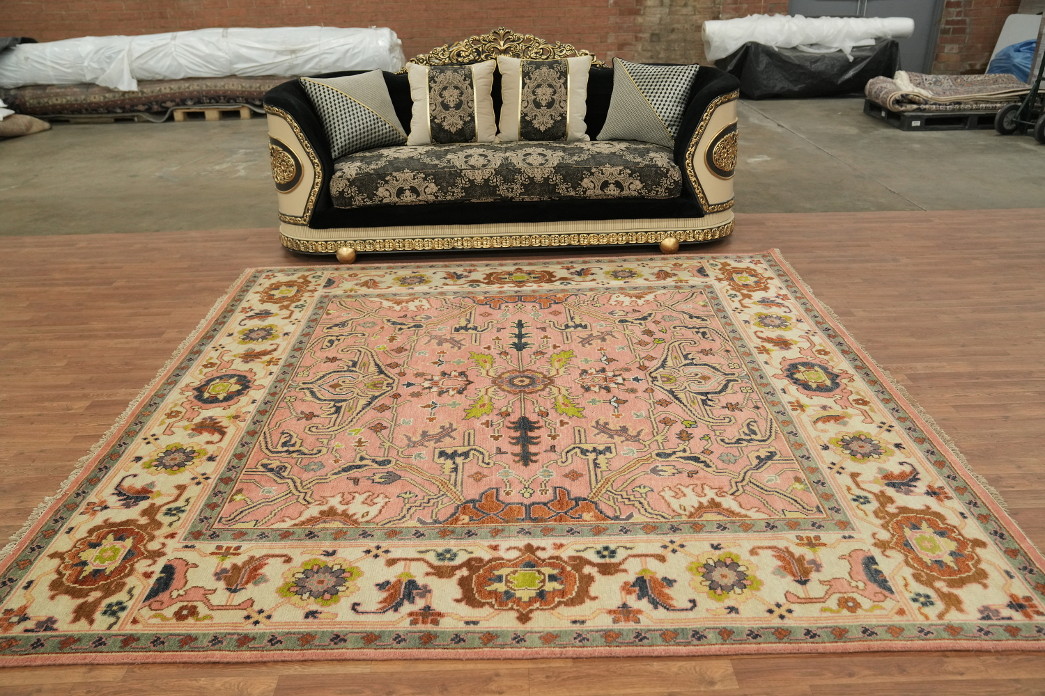 9x9 Ziegler Oriental Area Rug - Pink/Neutral Square Hand-Knotted Wool Rug