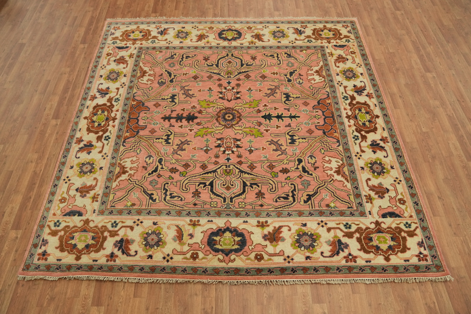 9x9 Ziegler Oriental Area Rug - Pink/Neutral Square Hand-Knotted Wool Rug