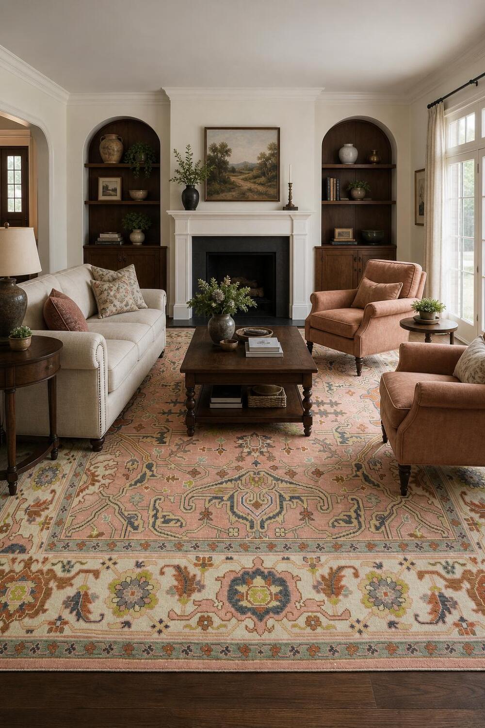 9x9 Ziegler Oriental Area Rug - Pink/Neutral Square Hand-Knotted Wool Rug