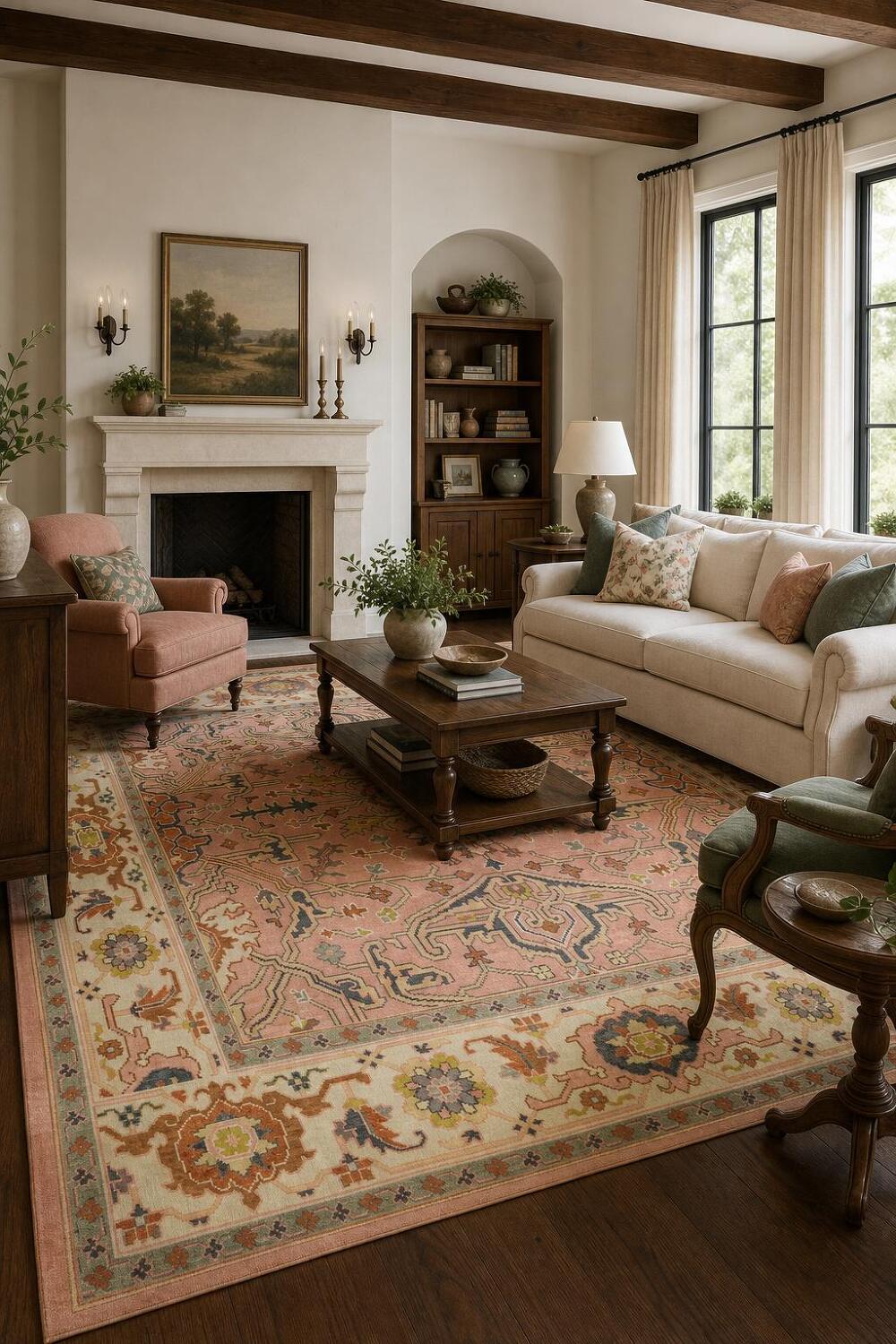 9x9 Ziegler Oriental Area Rug - Pink/Neutral Square Hand-Knotted Wool Rug