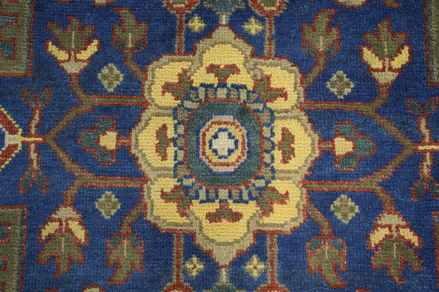 Geometric Red and Blue Heriz Serapi Wool Living Room Rug 9' x 12'