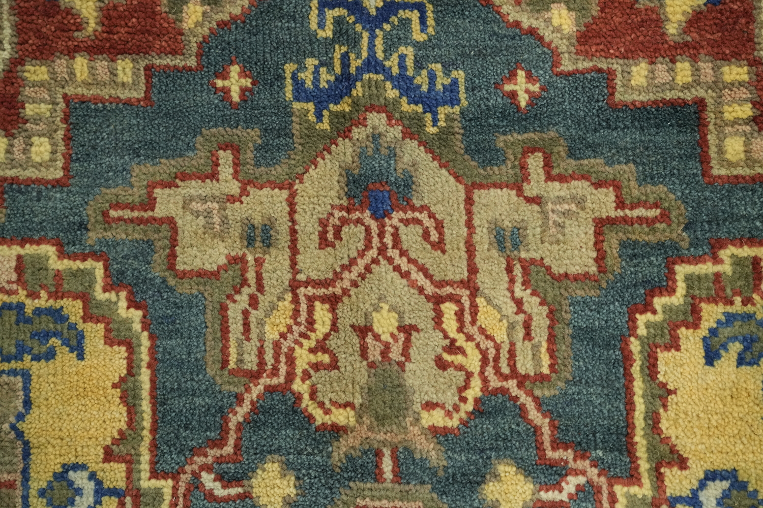 Geometric Red and Blue Heriz Serapi Wool Living Room Rug 9' x 12'