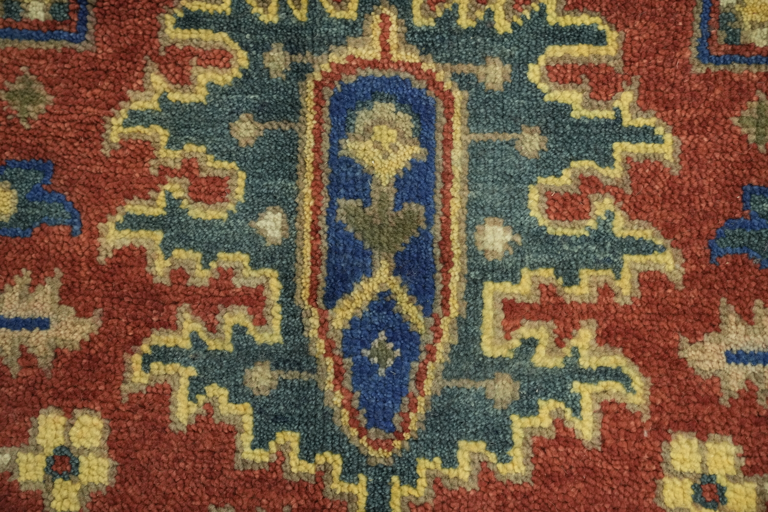 Geometric Red and Blue Heriz Serapi Wool Living Room Rug 9' x 12'