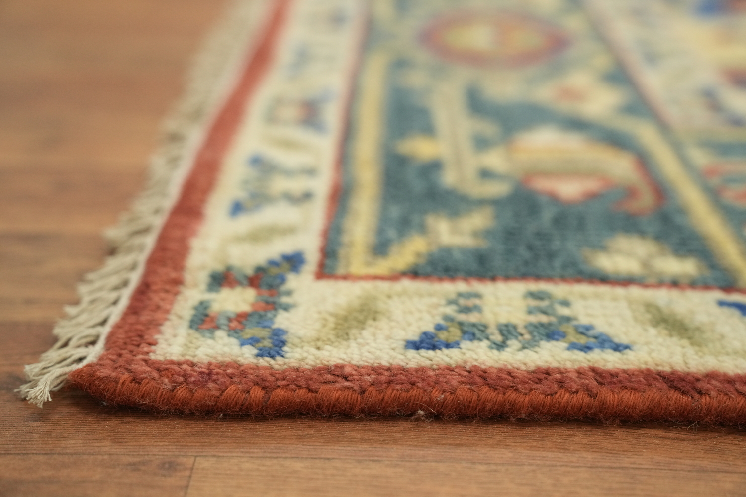 Geometric Red and Blue Heriz Serapi Wool Living Room Rug 9' x 12'