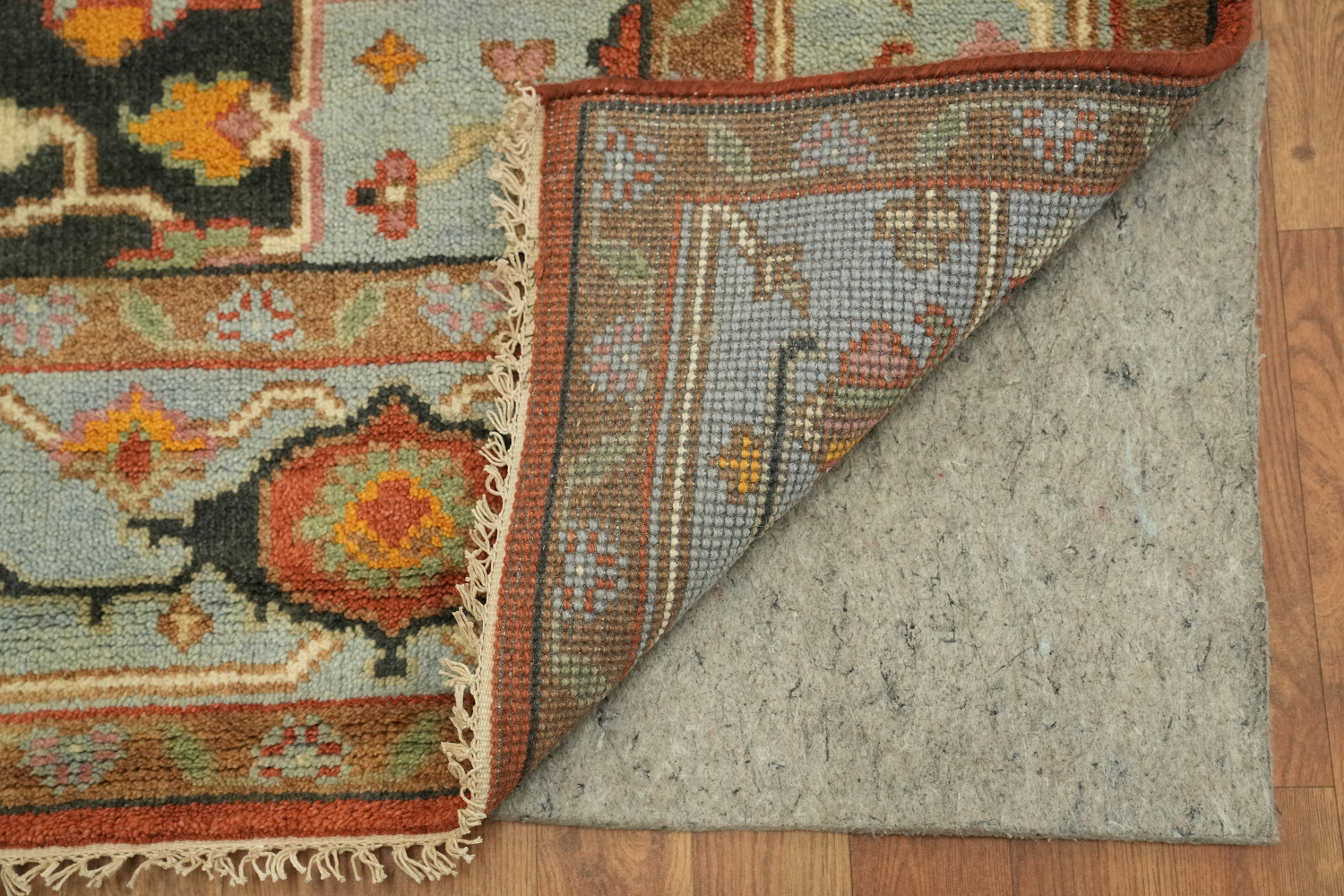 Geometric Mustad and Blue Heriz Serapi Wool Living Room Rug 9' x 12'