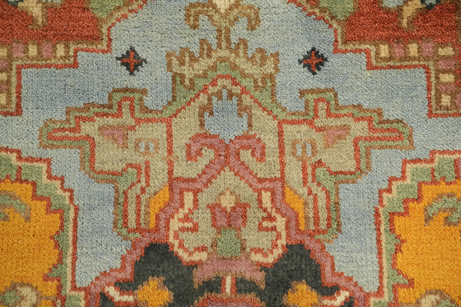 Geometric Mustad and Blue Heriz Serapi Wool Living Room Rug 9' x 12'