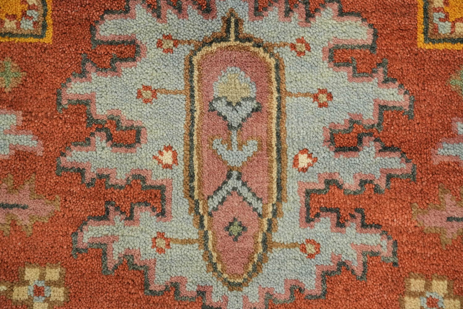 Geometric Mustad and Blue Heriz Serapi Wool Living Room Rug 9' x 12'