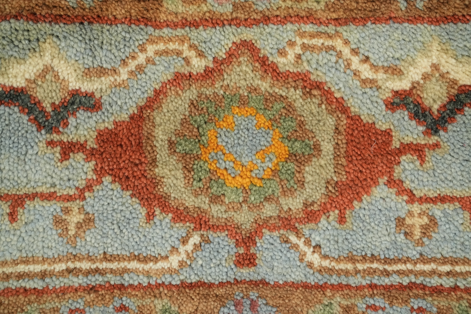 Geometric Mustad and Blue Heriz Serapi Wool Living Room Rug 9' x 12'