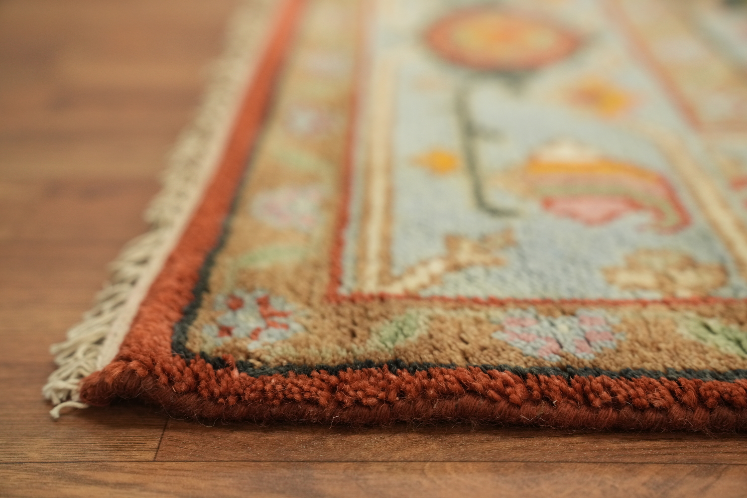 Geometric Mustad and Blue Heriz Serapi Wool Living Room Rug 9' x 12'