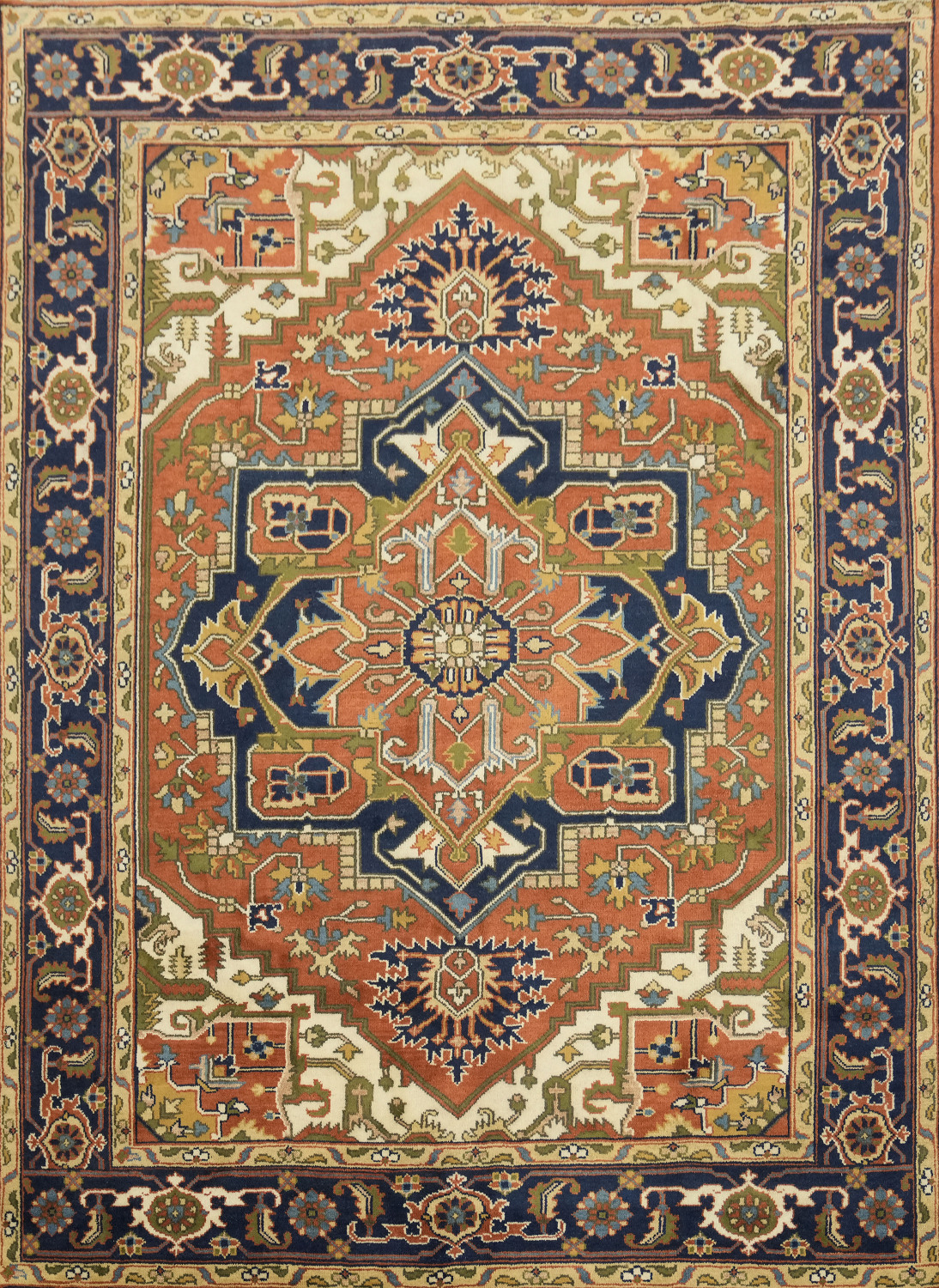 Rust and Navy Traditional Heriz Serapi Oriental Area Rug 9x12