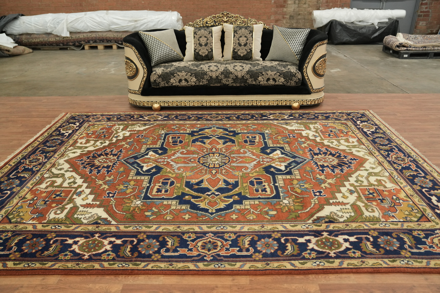 Rust and Navy Traditional Heriz Serapi Oriental Area Rug 9x12
