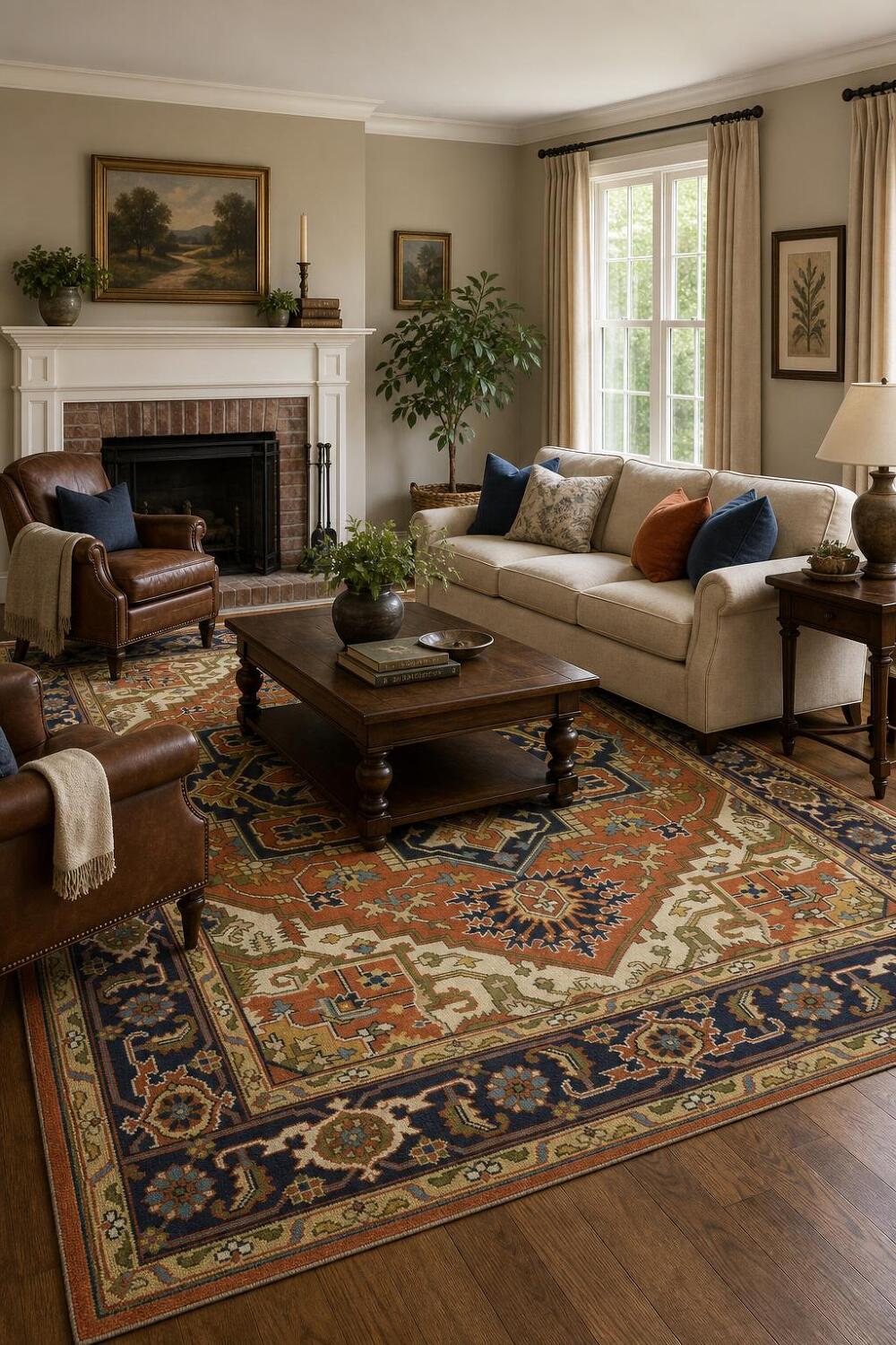 Rust and Navy Traditional Heriz Serapi Oriental Area Rug 9x12