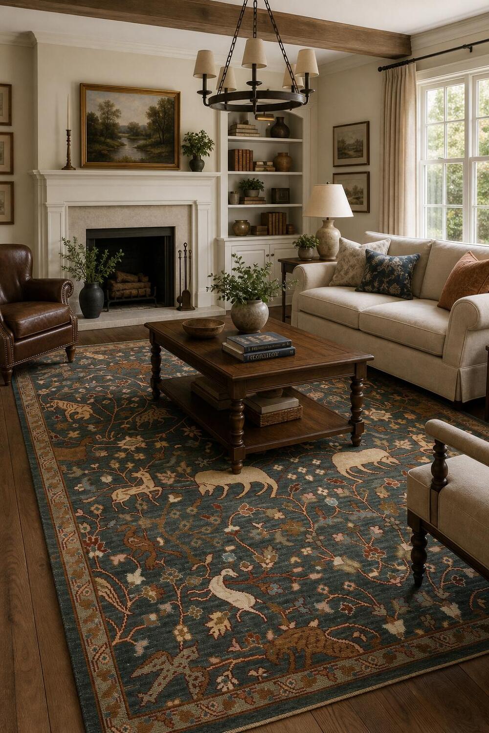 8'x10' Hunting Animal Pictorial Ziegler Oriental Rug | Hand-Knotted Wool