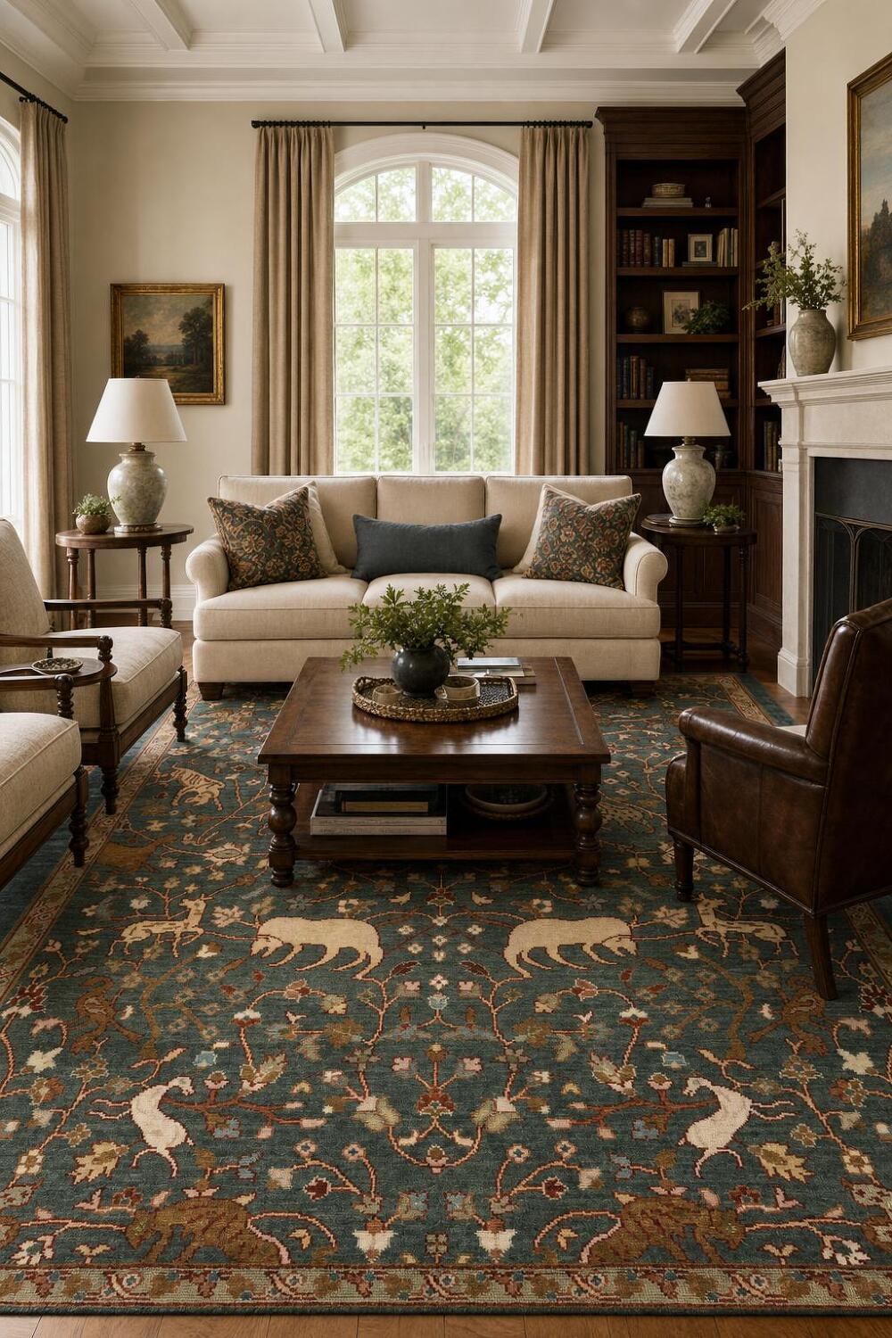 8'x10' Hunting Animal Pictorial Ziegler Oriental Rug | Hand-Knotted Wool