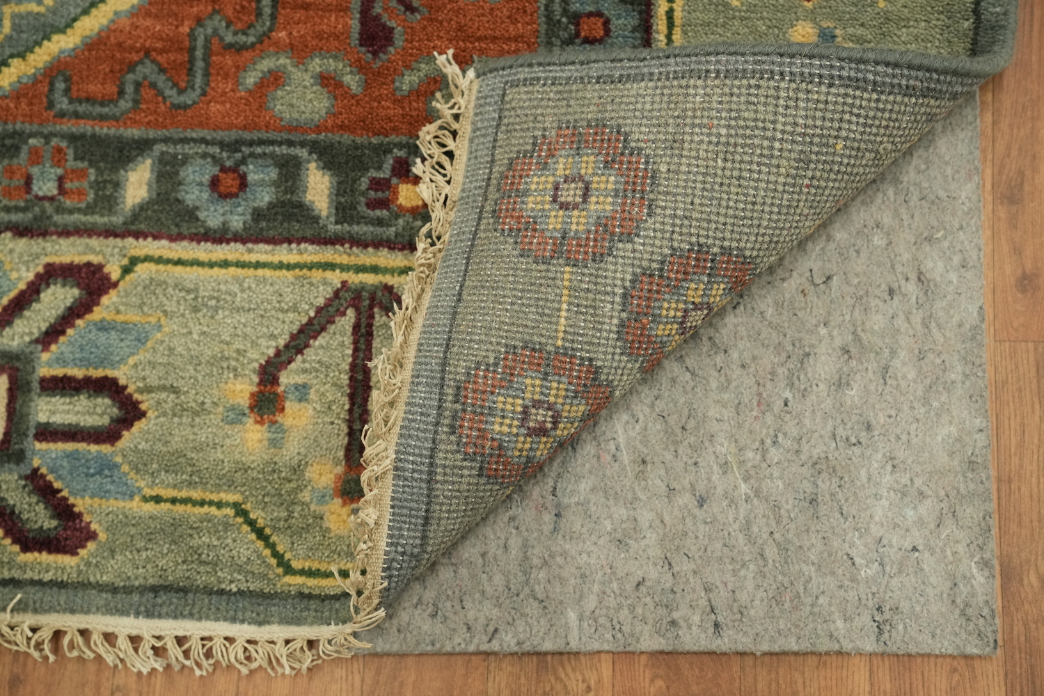 Geometric Blue and Orange Hand-Knotted Wool Rug 8' x 10'
