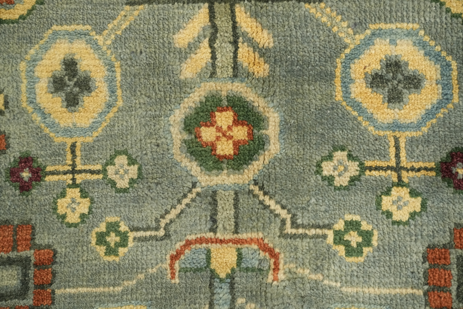 Geometric Blue and Orange Hand-Knotted Wool Rug 8' x 10'