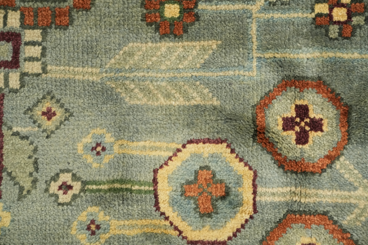 Geometric Blue and Orange Hand-Knotted Wool Rug 8' x 10'