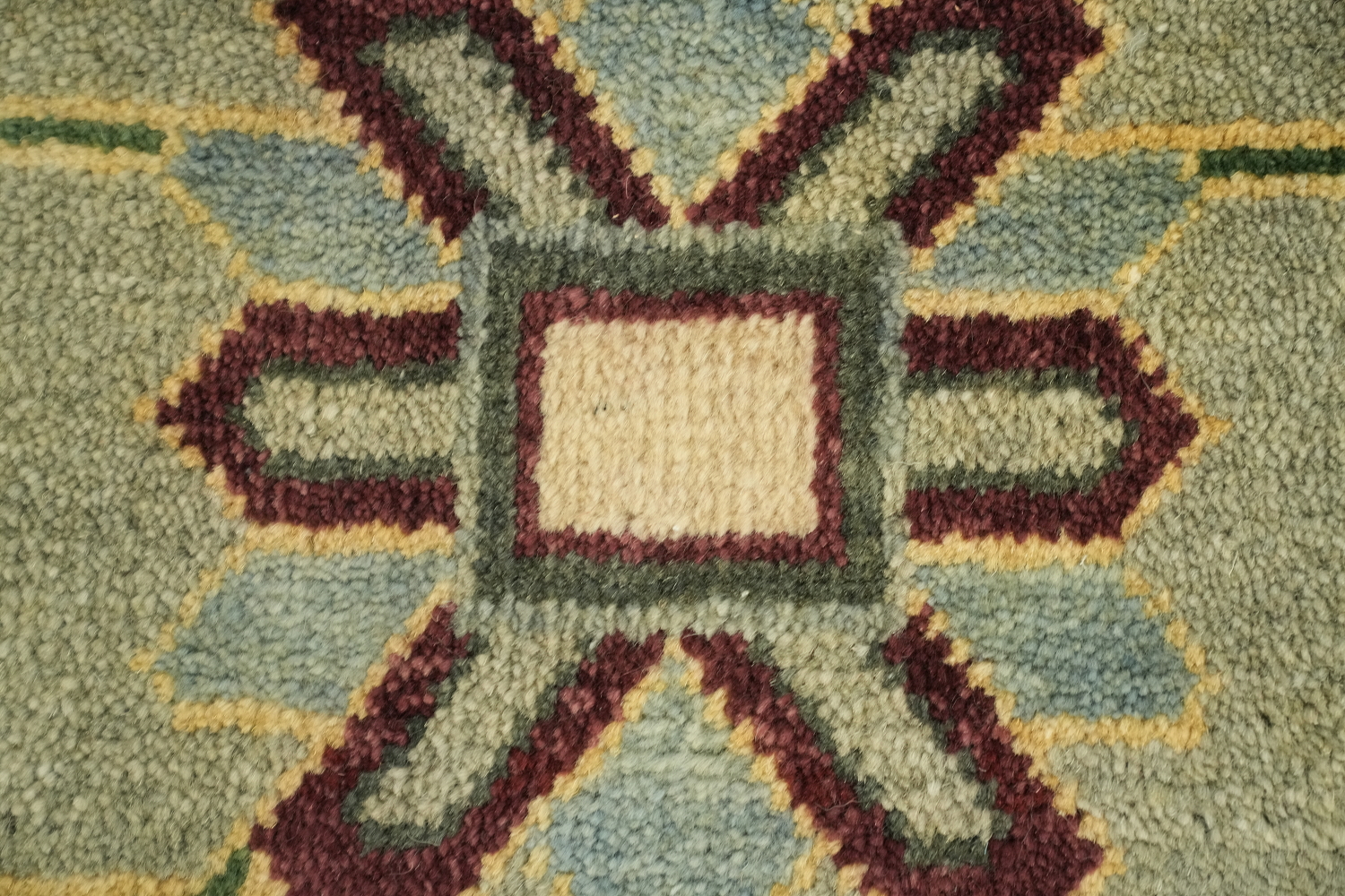 Geometric Blue and Orange Hand-Knotted Wool Rug 8' x 10'