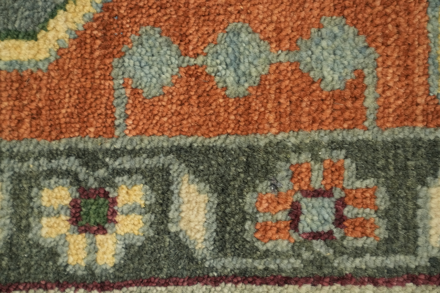 Geometric Blue and Orange Hand-Knotted Wool Rug 8' x 10'