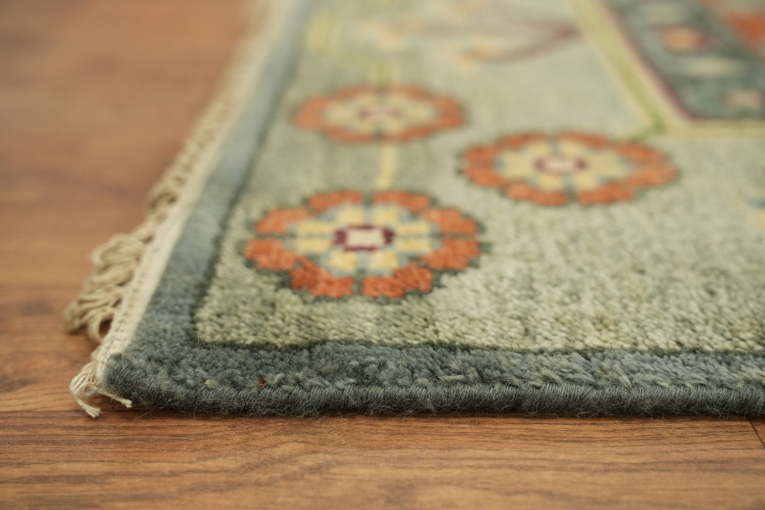 Geometric Blue and Orange Hand-Knotted Wool Rug 8' x 10'
