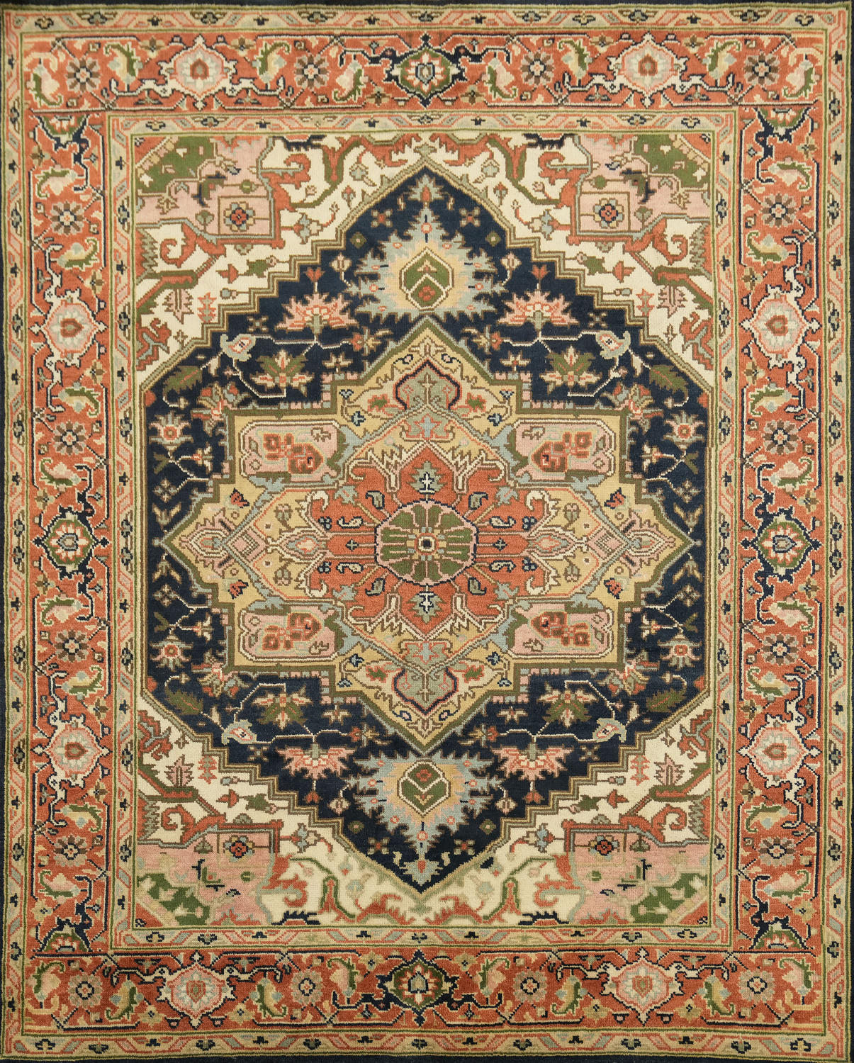 Navy Blue Heriz Serapi Persian-Style Rug - 8x10 Hand-Knotted Wool