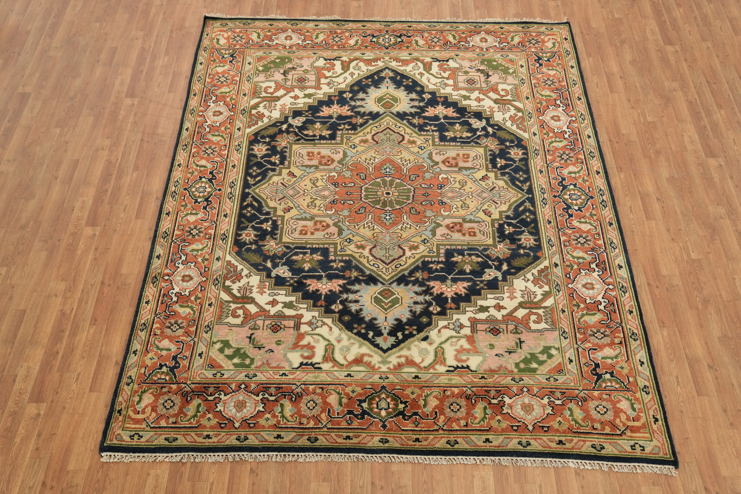Navy Blue Heriz Serapi Persian-Style Rug - 8x10 Hand-Knotted Wool