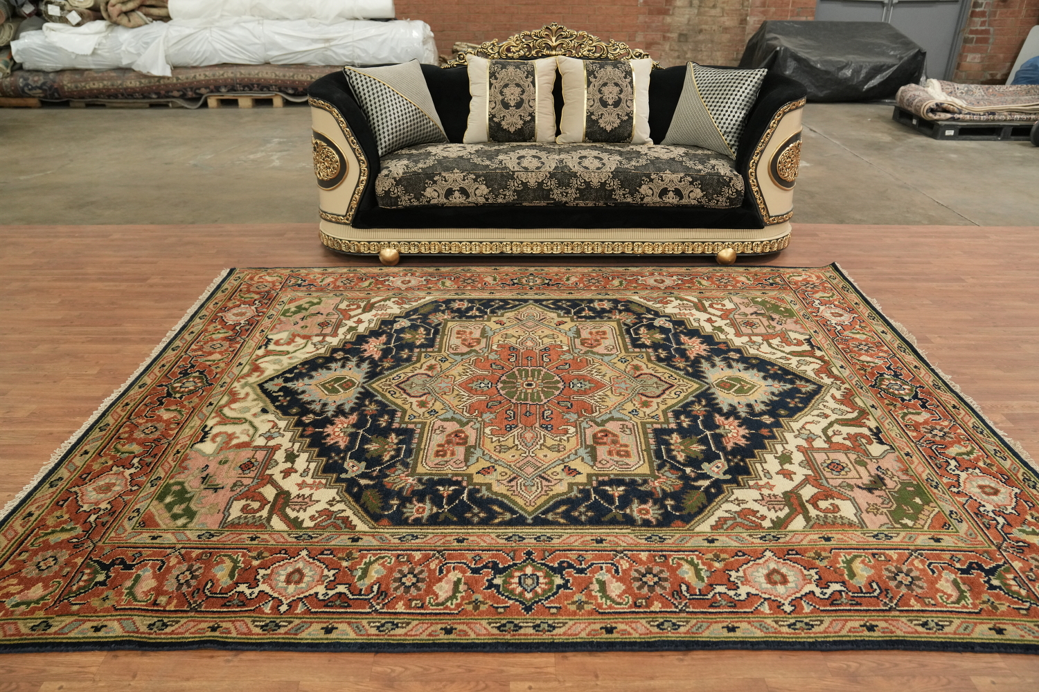 Navy Blue Heriz Serapi Persian-Style Rug - 8x10 Hand-Knotted Wool